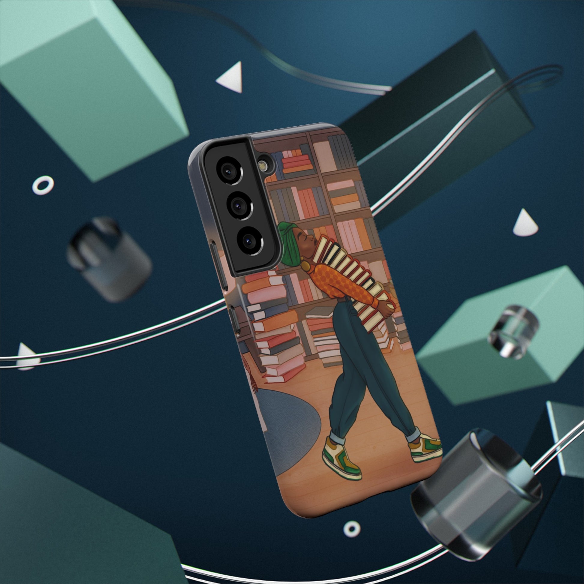 Black Girl Book Stacks Illustrated Impact-Resistant Phone Case 2 - Pounded Yam Productions
