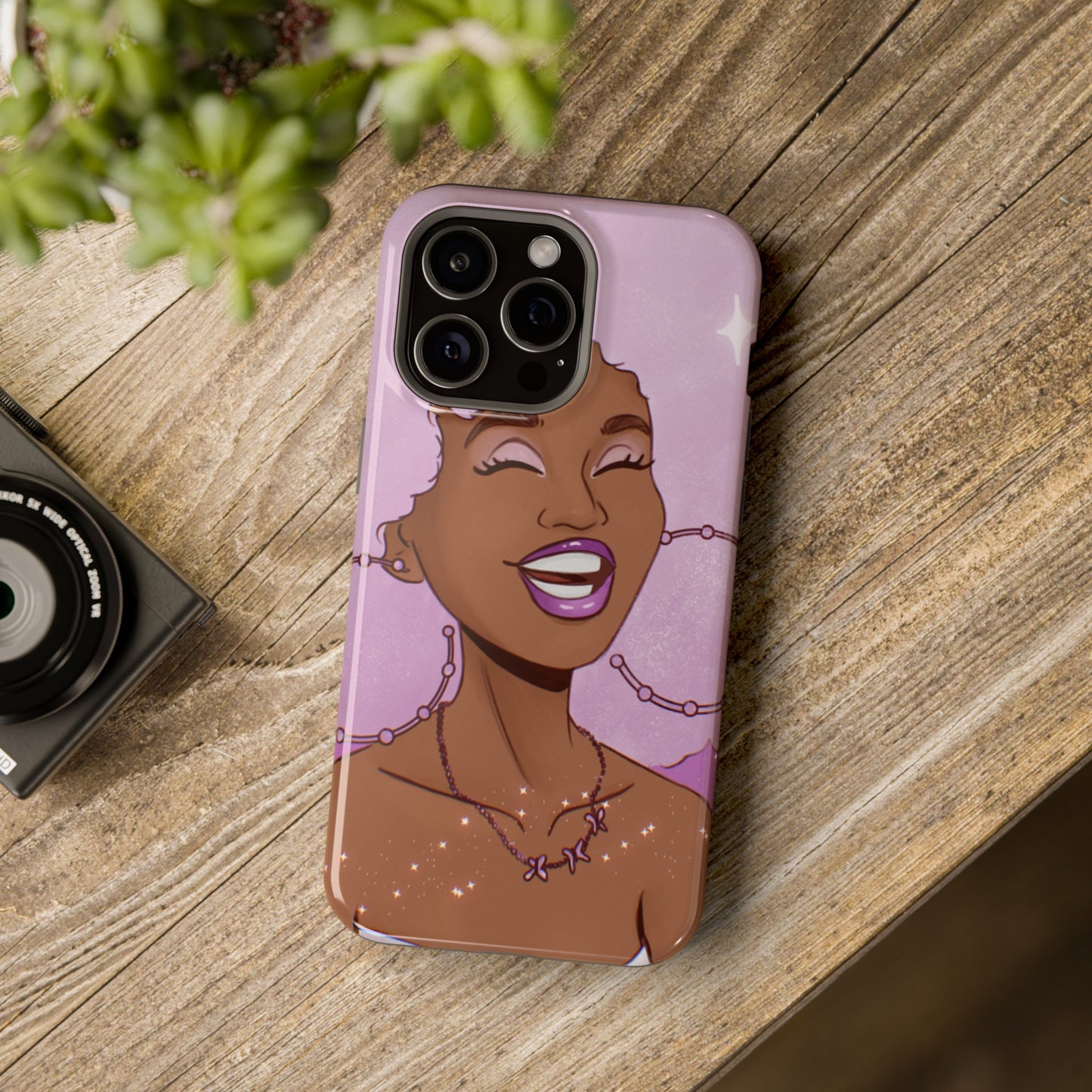 Purple Afro Illustrated Impact-Resistant Phone Case