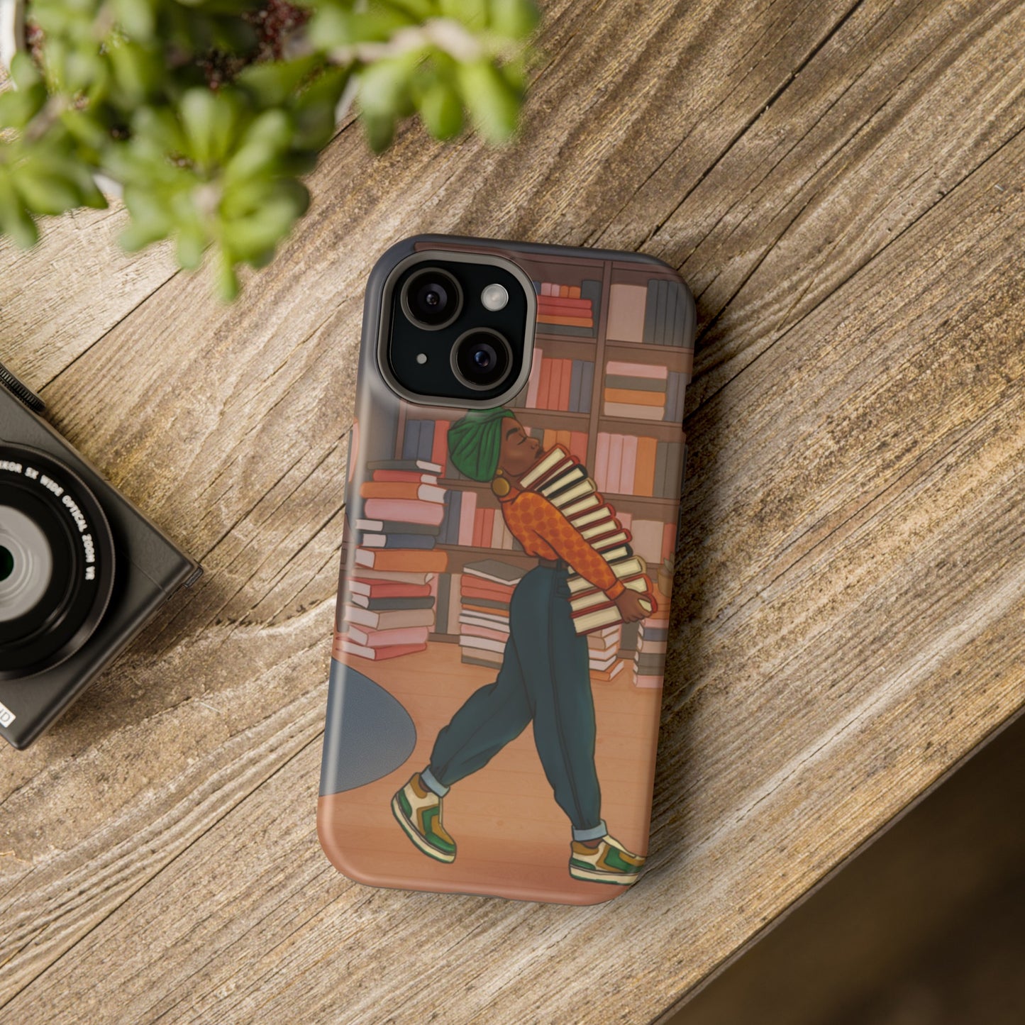 Black Girl Book Stacks Illustrated Impact-Resistant Phone Case 2