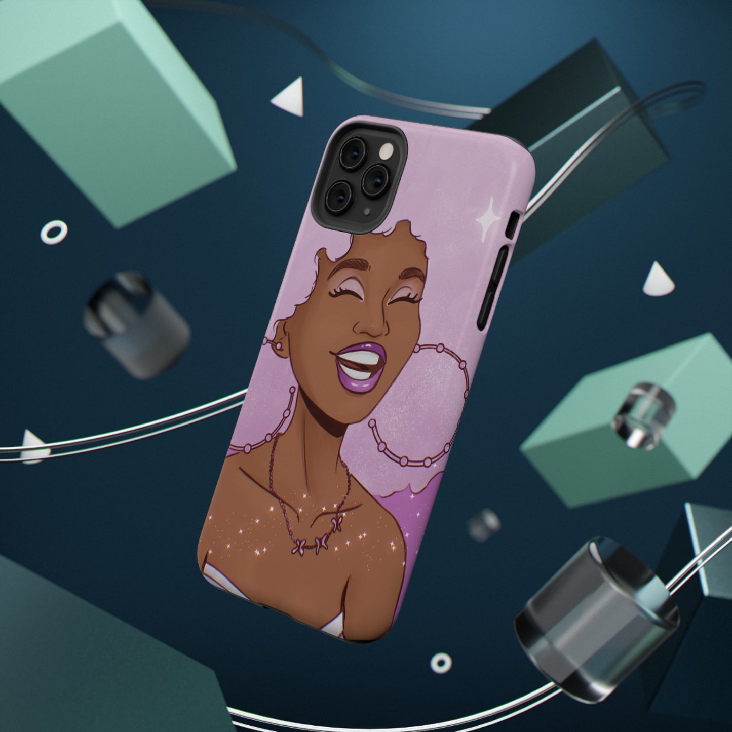 Purple Afro Illustrated Impact-Resistant Phone Case