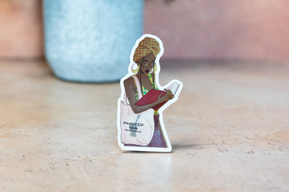Black Girl Reading Waterproof Vinyl Sticker - Pounded Yam Productions