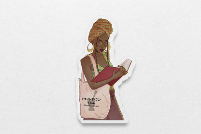 Black Girl Reading Waterproof Vinyl Sticker - Pounded Yam Productions