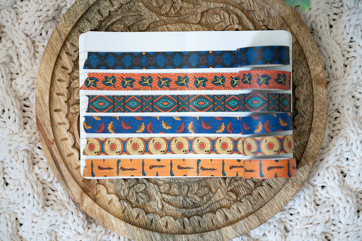 african print washi tape on white paper