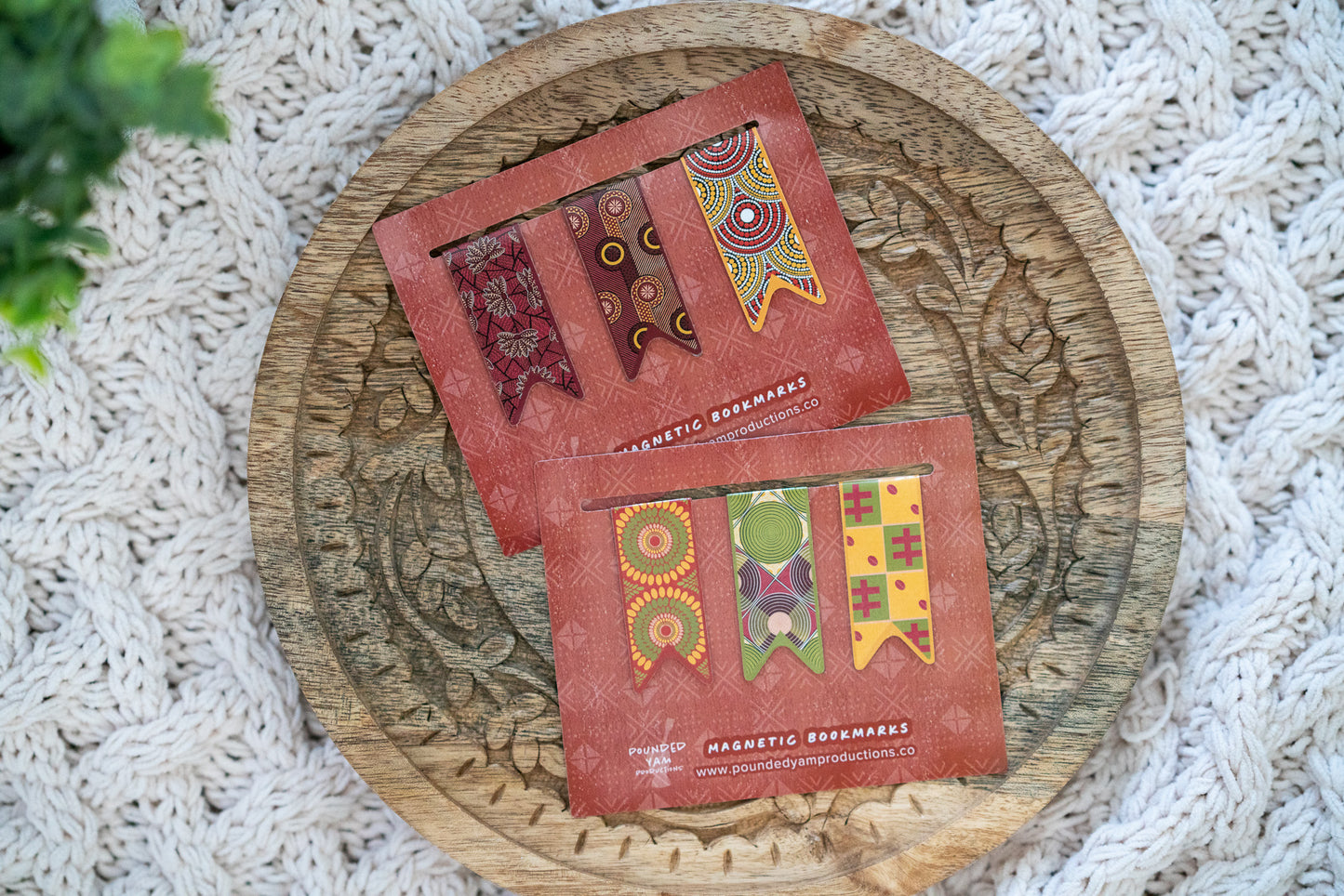 Mini Ankara African Print Magnetic Bookmark Tab - Set 1 (Cowries, Discs, Bloom)