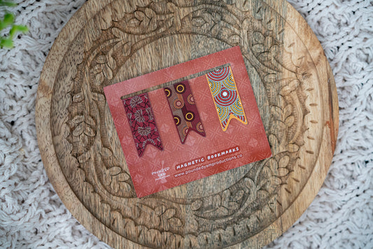 Mini Ankara African Print Magnetic Bookmark Tab - Set 2 (Red Blossom, BP, Red and Yellow)