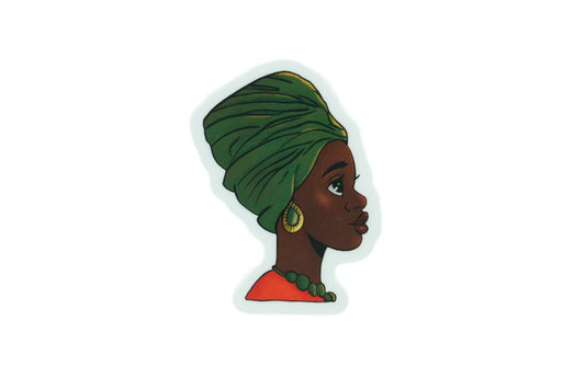 Illustration of a woman with a green headscarf on a white background