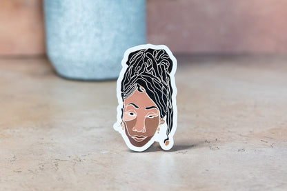 Single Line Black Women Stickers: Locs Pony