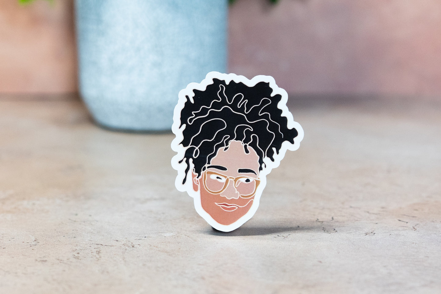 Single Line Black Women Stickers: Loose Curls