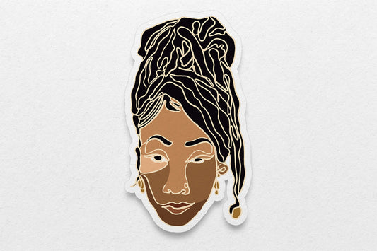 Single Line Black Women Stickers: Locs Pony