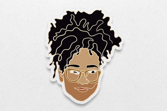 Single Line Black Women Stickers: Loose Curls