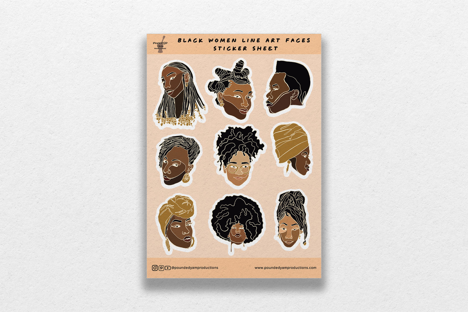 Single Line Black Women Illustrated Sticker Sheets - Pounded Yam Productions