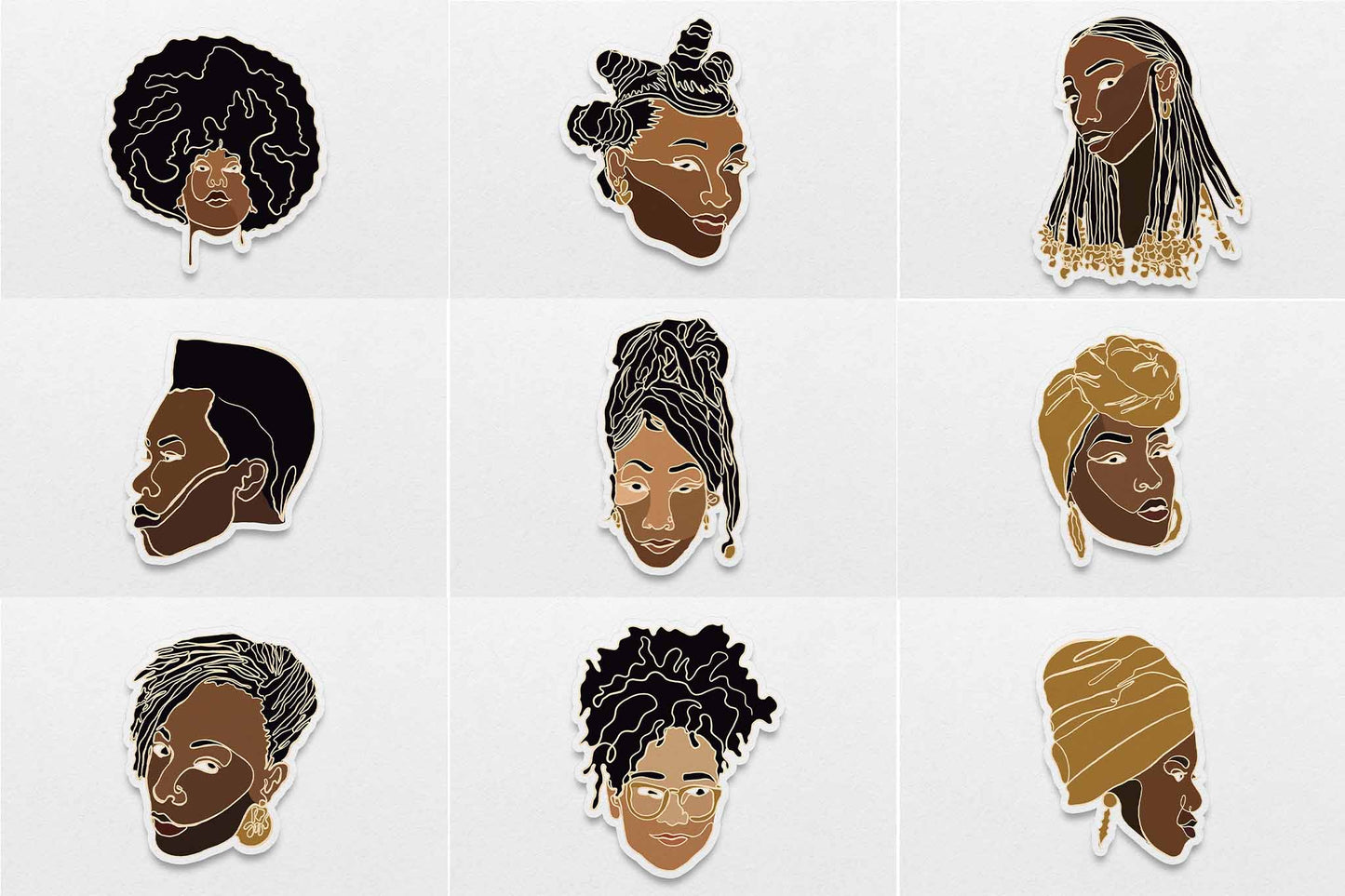Single Line Black Women Stickers Bundle