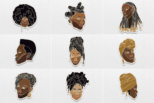 Single Line Black Women Stickers Bundle