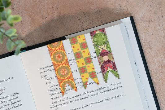 Magnetic Bookmark Set - African Print (Cowries, Discs, Bloom) - Pounded Yam Productions