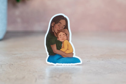 Black Mom and Son Sticker