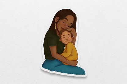 Black Mom and Son Sticker - Pounded Yam Productions