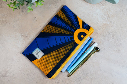 Ankara Pencil Case - Blue Sunburst