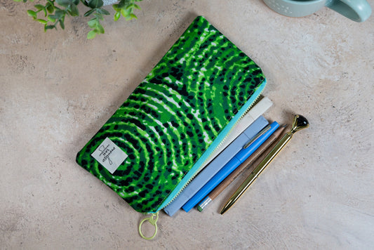 Ankara Pencil Case - Green Circles