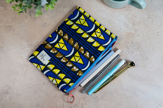 Ankara Pencil Case - Yellow Triangles