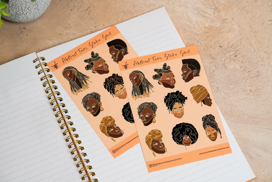 Single Line Black Women Illustrated Sticker Sheets - Pounded Yam Productions