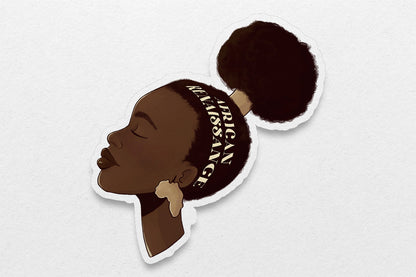 African Renaissance Black Girl Afro Puff Waterproof Vinyl Sticker - Pounded Yam Productions