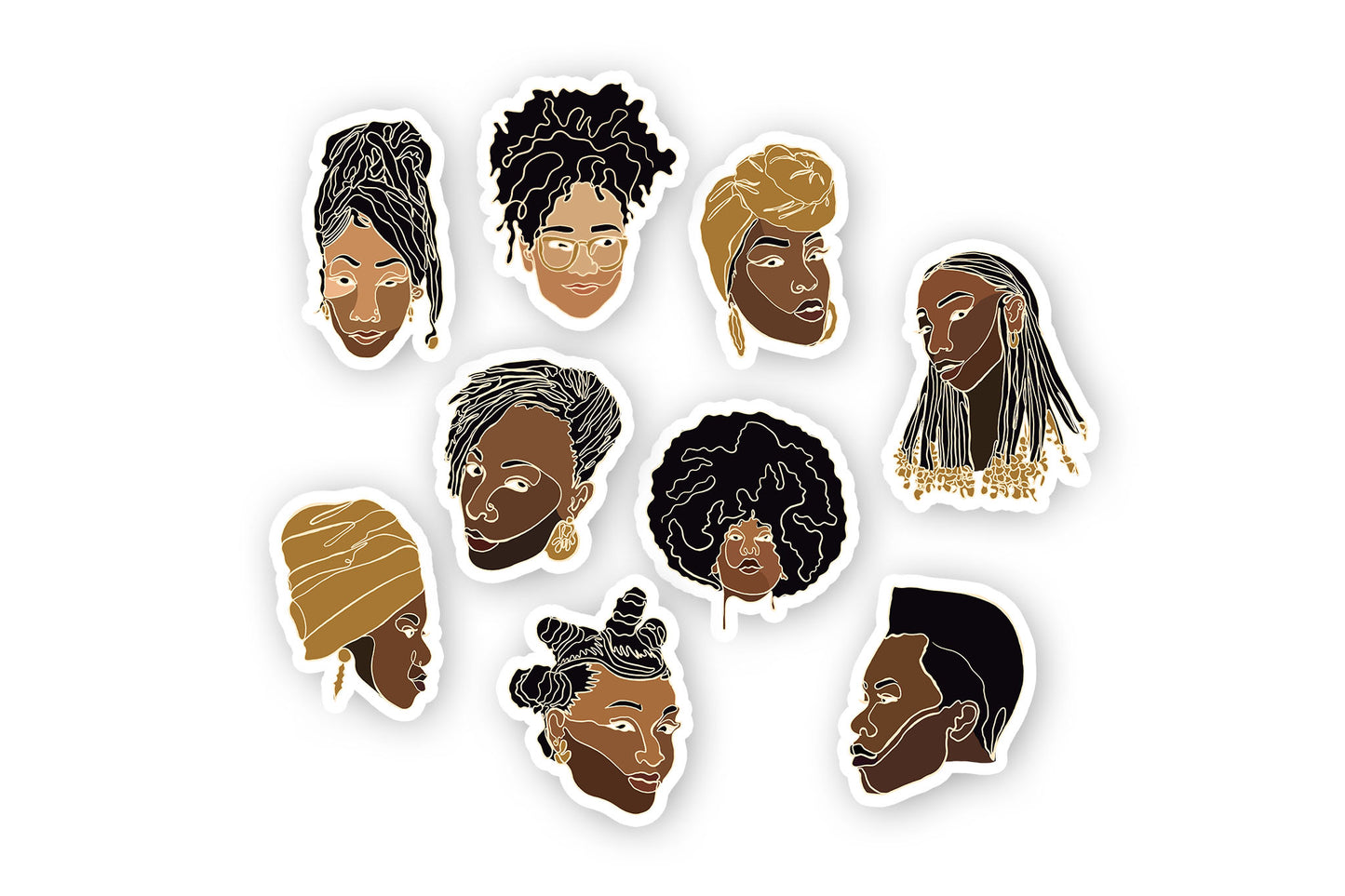 Single Line Black Women Stickers Bundle - Pounded Yam Productions