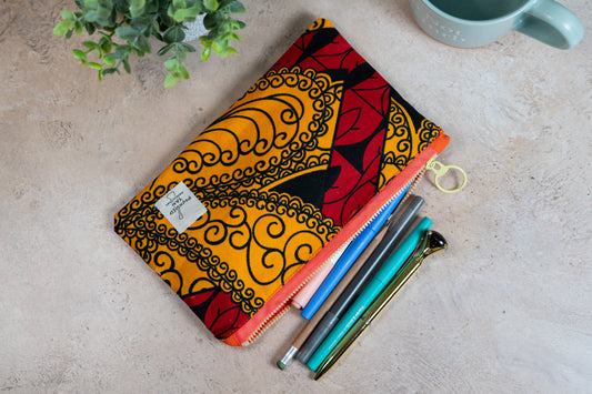 Ankara Pencil Case - Yellow Swirls