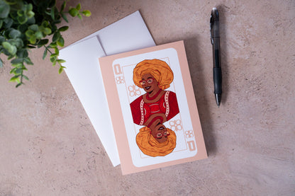 Queen of Moms Greeting Card (Pink) - Pounded Yam Productions