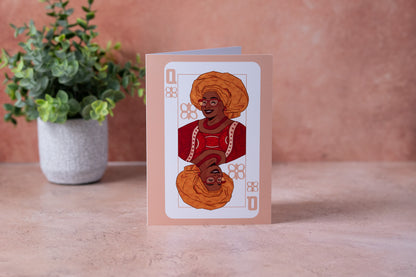Queen of Moms Greeting Card (Pink) - Pounded Yam Productions