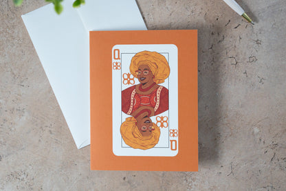 Queen of Moms Greeting Card (Orange) - Pounded Yam Productions