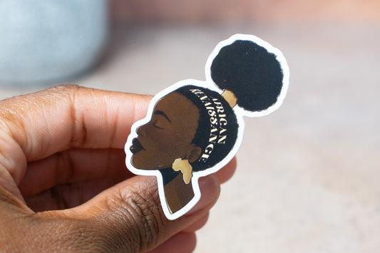 African Renaissance Black Girl Afro Puff Waterproof Vinyl Sticker
