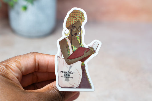 Black Girl Reading Waterproof Vinyl Sticker - Pounded Yam Productions