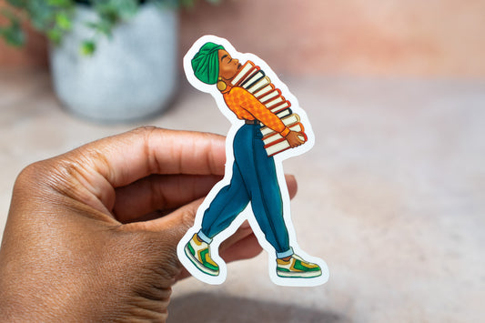 Black Girl Book Stacks Sticker - Pounded Yam Productions