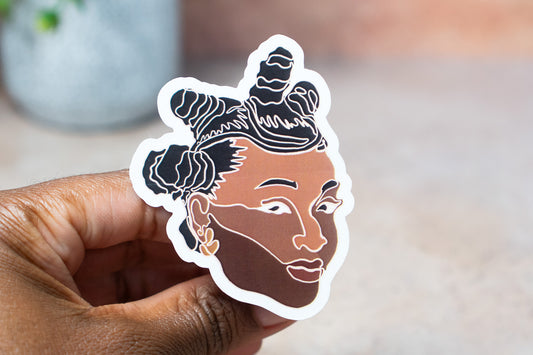 Single Line Black Women Stickers: Bantu Knots