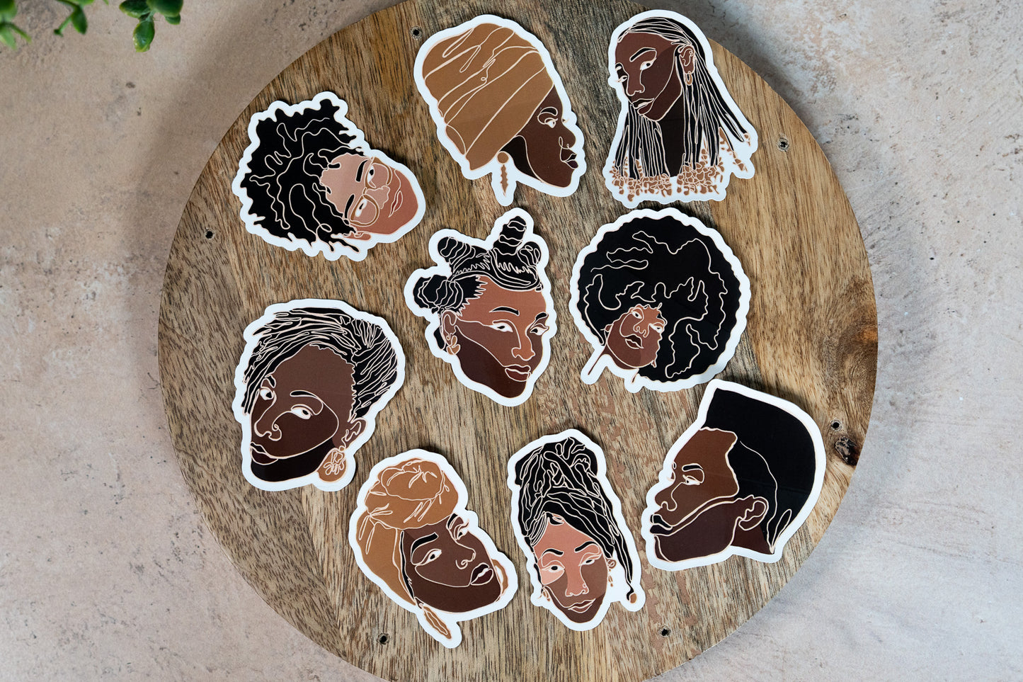Single Line Black Women Stickers: Bantu Knots