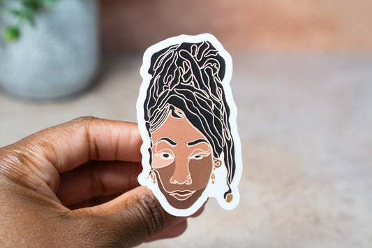 Single Line Black Women Stickers: Locs Pony