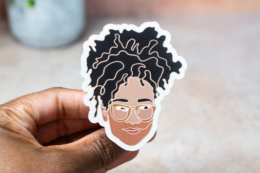 Single Line Black Women Stickers: Loose Curls